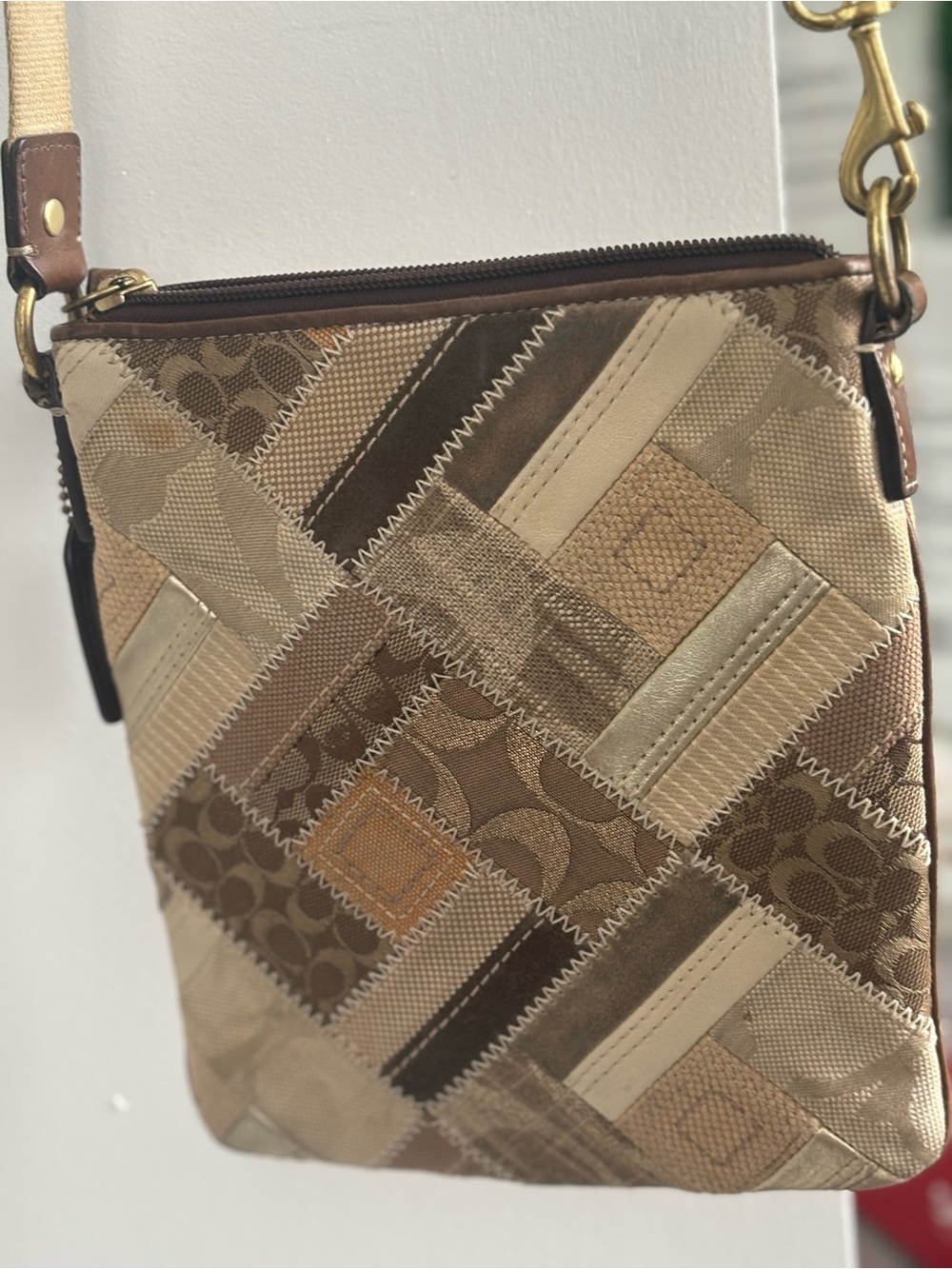 Coach Multi-Tone Beige and Brown Patchwork Crossbody Bag